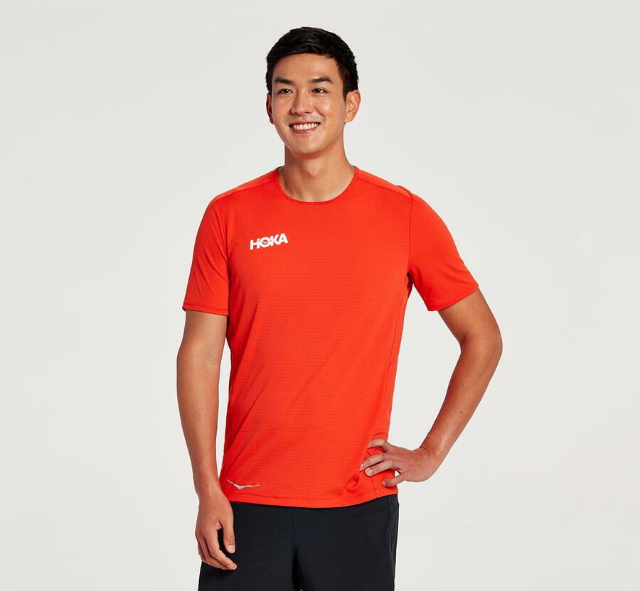 Tops Mens - Hoka One One Performance Short Sleeve - Red - YFRHBZP-38